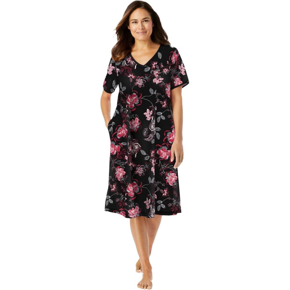 imageDreams amp Co Plus Size Short TShirt LoungerBlack Bouquet