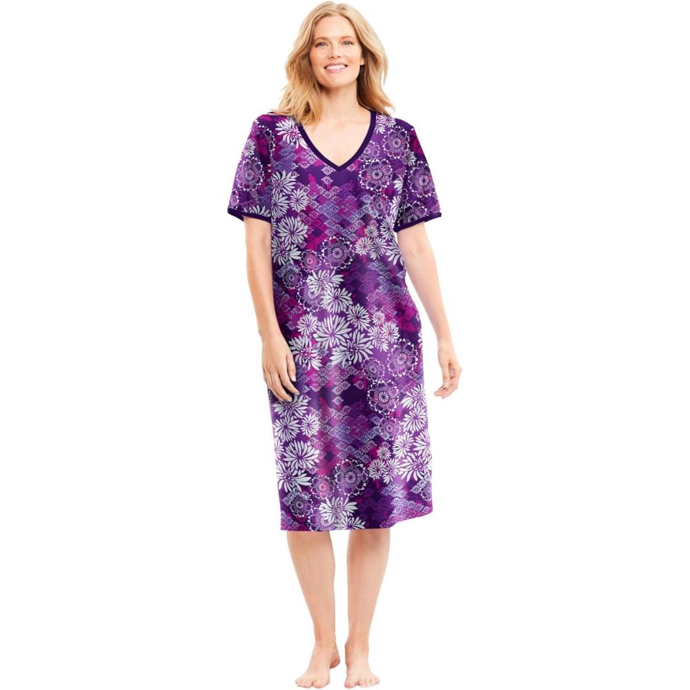 imageDreams amp Co Plus Size Short TShirt LoungerRich Violet Blooming