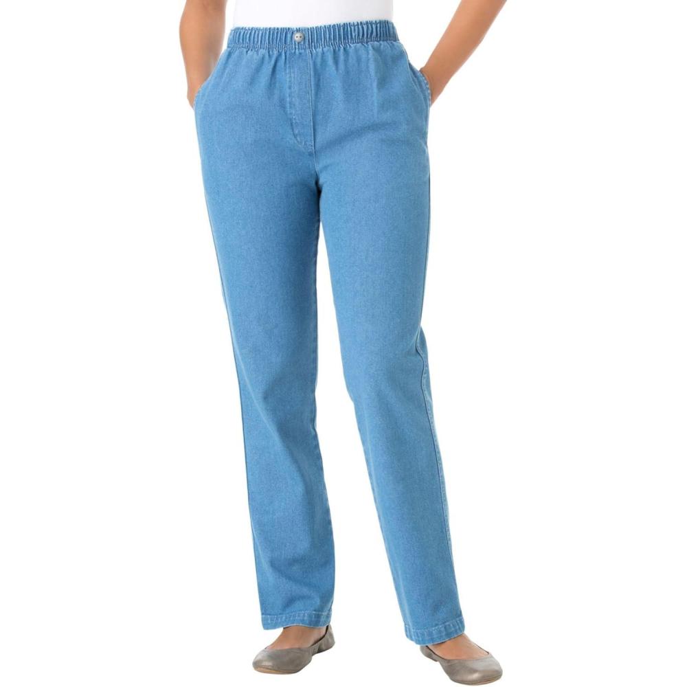 imageWoman Within Plus Size 7Day StraightLeg ElasticWaist Denim Jean Petite amp Tall AvailableLight Stonewash