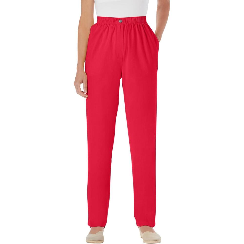 imageWoman Within Plus Size 7Day StraightLeg ElasticWaist Denim Jean Petite amp Tall AvailableVivid Red