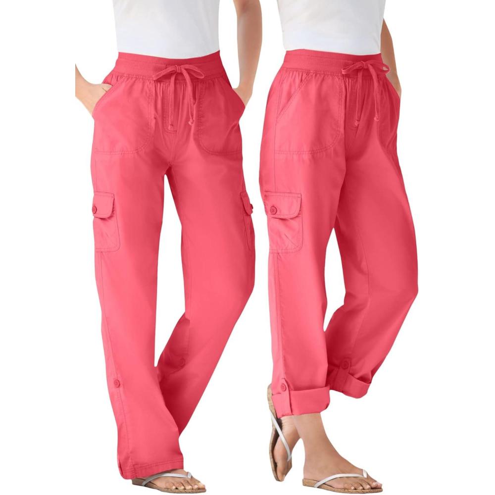 imageWoman Within Plus Size Convertible 2in1 Cargo Pant amp Capri Elastic WaistSweet Coral
