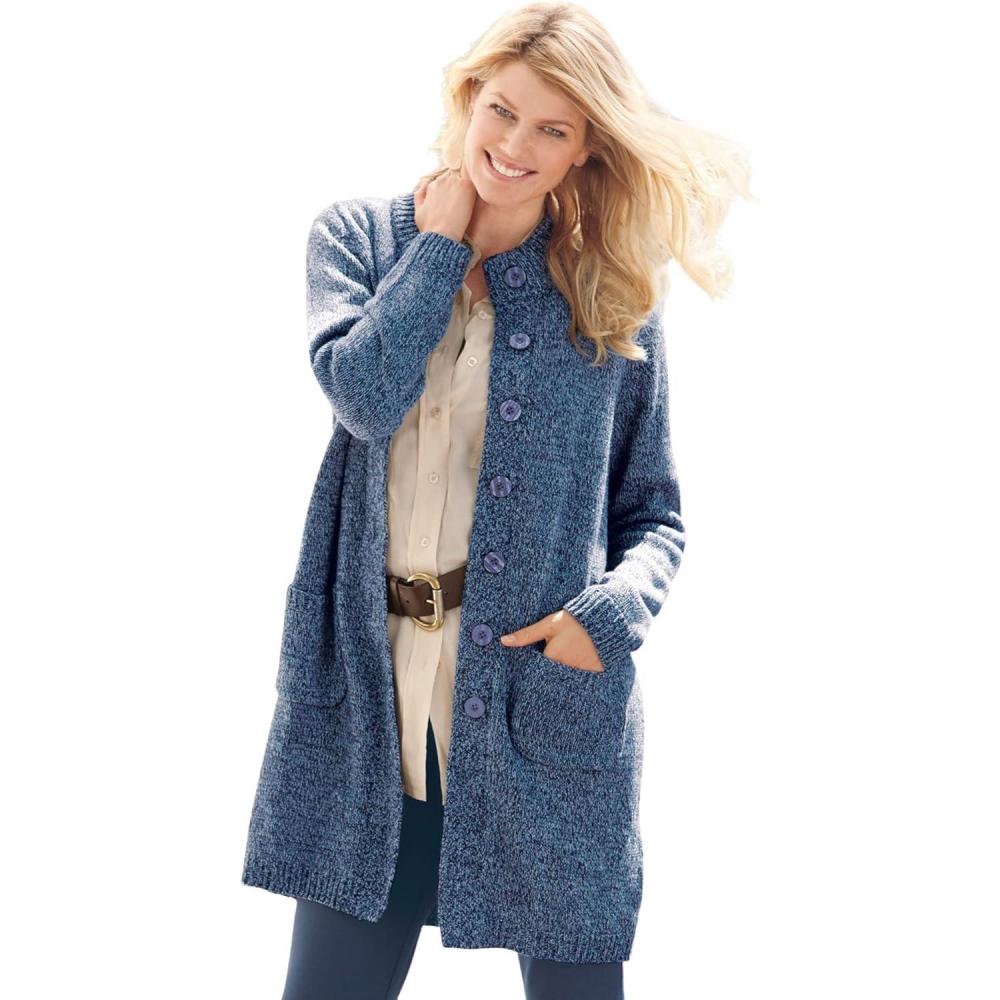 imageWoman Within Plus Size Marled Sweater Jacket SweaterNavy Sky Blue Marled