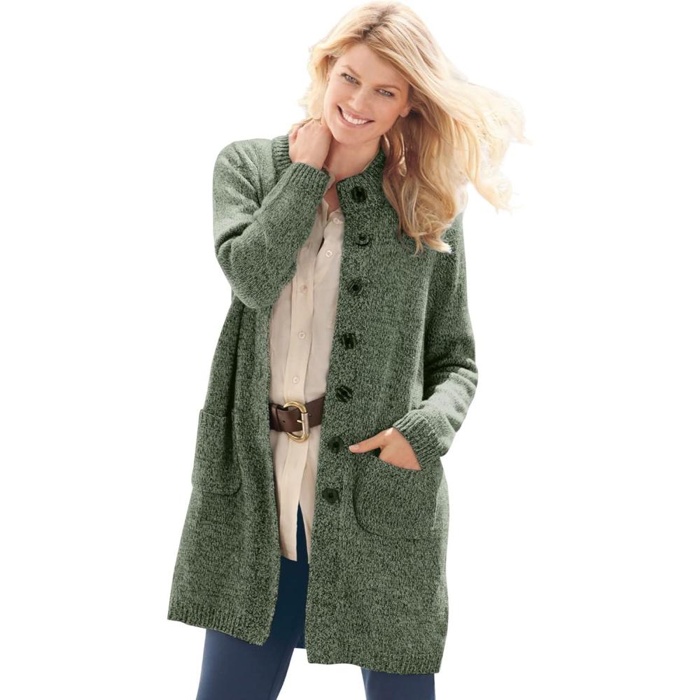 imageWoman Within Plus Size Marled Sweater Jacket SweaterPine Sage Marled