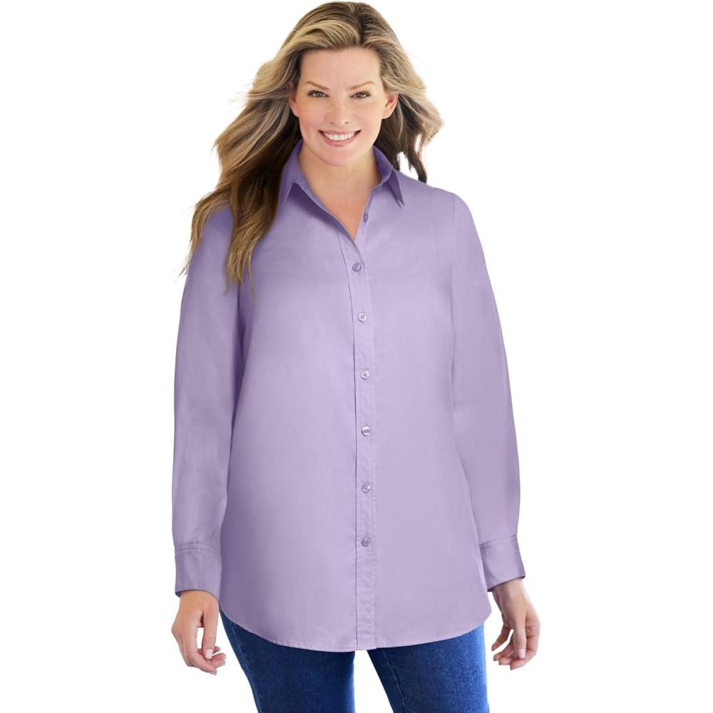 imageWoman Within Plus Size Perfect Long Sleeve ShirtPale Lilac
