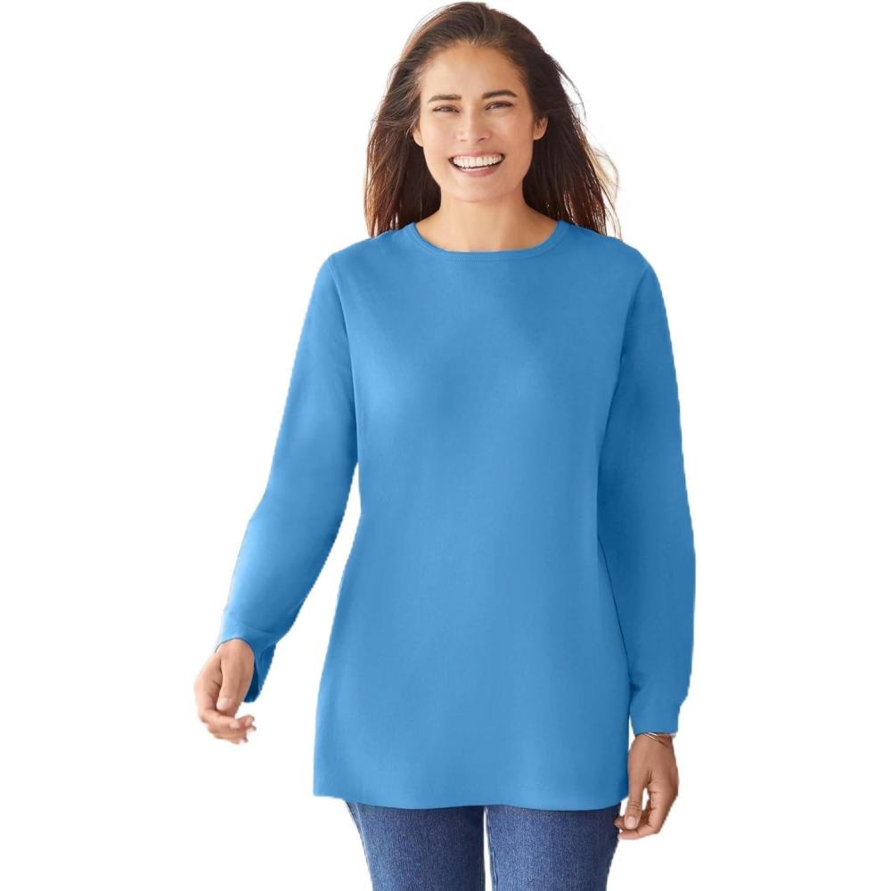 imageWoman Within Plus Size Perfect LongSleeve Crewneck Tee Petite AvailableAzure Blue