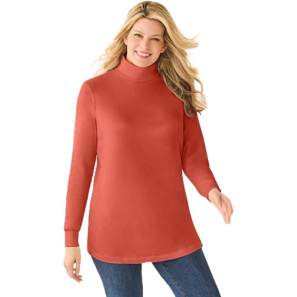imageWoman Within Plus Size Perfect LongSleeve Turtleneck Tee Petite AvailableBurnt Red