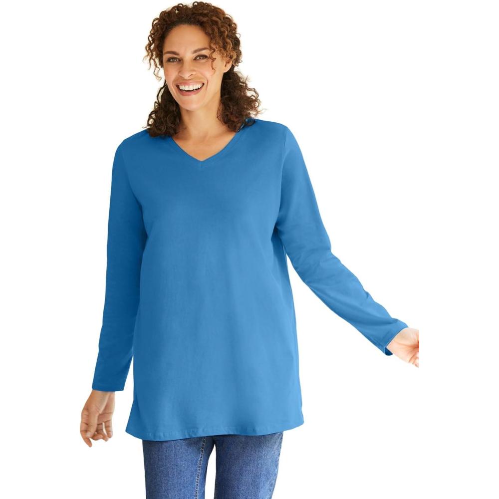 imageWoman Within Plus Size Perfect LongSleeve VNeck TunicAzure Blue