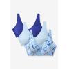 Comfort Choice Women’s Plus Size 3-Pack Front-Close Cotton Wireless Bra(Ultra Blue Assorted)