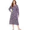 Dreams & Co. Plus Size Long-Sleeve Henley Print Sleepshirt(Evening Blue Dove)