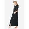 Dreams & Co. Women’s Plus Size Long French Terry Zip-Front Robe (Petite Available)(Black)