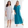 Dreams & Co. Women’s Plus Size Long French Terry Zip-Front Robe (Petite Available)(Pool Blue Shadow Floral)