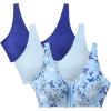 Comfort Choice Women’s Plus Size 3-Pack Front-Close Cotton Wireless Bra(Ultra Blue Assorted)
