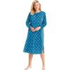 Dreams & Co. Plus Size Long-Sleeve Henley Print Sleepshirt(Deep Teal Hearts)