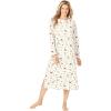 Dreams & Co. Plus Size Long-Sleeve Henley Print Sleepshirt(Ivory Winter Deer)