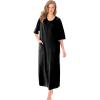 Dreams & Co. Women’s Plus Size Long French Terry Zip-Front Robe (Petite Available)(Black)