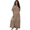 Dreams & Co. Women’s Plus Size Long French Terry Zip-Front Robe (Petite Available)(Classic Leopard)