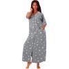 Dreams & Co. Women’s Plus Size Long French Terry Zip-Front Robe (Petite Available)(Heather Grey Stars)