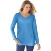 Woman Within Plus Size Perfect Long-Sleeve V-Neck Tee(Azure Blue)