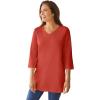 Woman Within Plus Size Perfect Three-Quarter Sleeve V-Neck Tunic(Burnt Red)