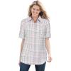Woman Within Plus Size Short-Sleeve Button Down Seersucker Shirt(Pink Plaid)