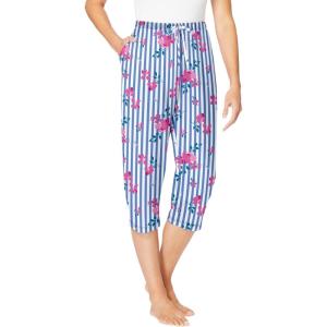Dreams Women’s Plus Size Sleep Pants(French Blue Floral Stripe)