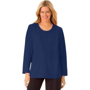 Dreams & Co. Plus Size Satin Trim Sleep Tee(Evening Blue)