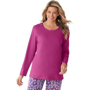 Dreams & Co. Plus Size Satin Trim Sleep Tee(Raspberry)