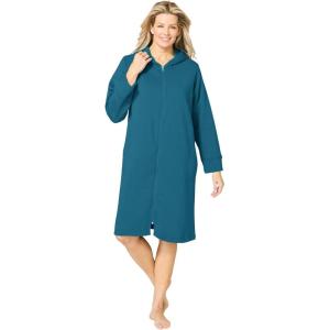 Dreams & Co. Plus Size Short Hooded Sweatshirt Robe(Deep Teal)
