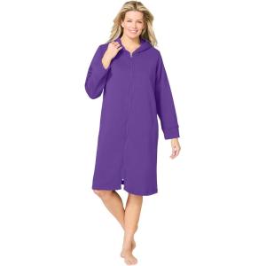 Dreams & Co. Plus Size Short Hooded Sweatshirt Robe(Plum Burst)