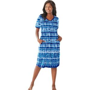 Dreams & Co. Plus Size Short T-Shirt Lounger(Bright Cobalt Tie Dye Stripe)