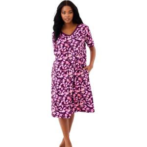 Dreams & Co. Plus Size Short T-Shirt Lounger(Dark Berry Foliage)