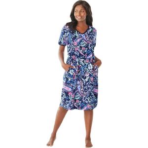 Dreams & Co. Plus Size Short T-Shirt Lounger(Navy Paisley)
