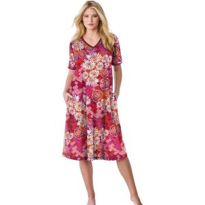 Dreams & Co. Plus Size Short T-Shirt Lounger(Pomegranate Floral)