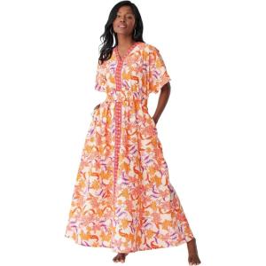 Dreams & Co. Plus Size wrap Lounger(Pink Paisley Floral)