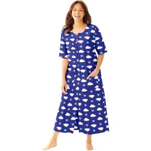 Dreams & Co. Women’s Plus Size Long French Terry Zip-Front Robe (Petite Available)(Ultra Blue Clouds)