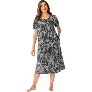 Only Necessities Plus Size Short Print Shirred Lounger(Black Jungle)