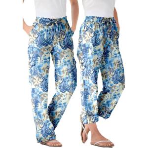 Woman Within Plus Size Convertible 2-in-1 Cargo Pant & Capri Elastic Waist(Natural Khaki Tropical)