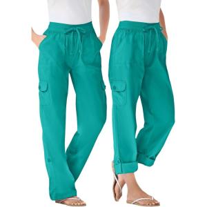 Woman Within Plus Size Convertible 2-in-1 Cargo Pant & Capri Elastic Waist(Waterfall)