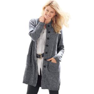 Woman Within Plus Size Marled Sweater Jacket Sweater(Black White Marled)