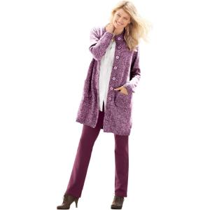 Woman Within Plus Size Marled Sweater Jacket Sweater(Deep Claret White Marled)