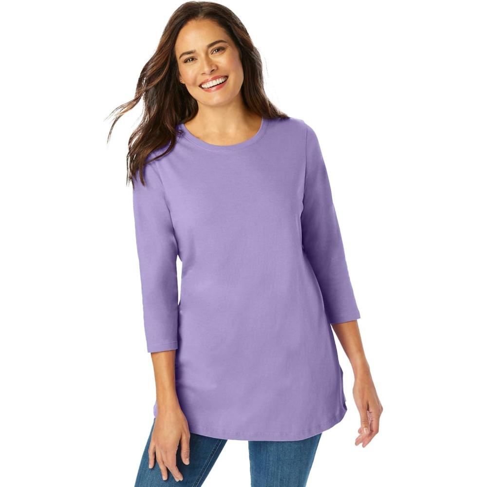 imageWoman Within Plus Size Perfect ThreeQuarter Sleeve Crewneck TeeSoft Iris