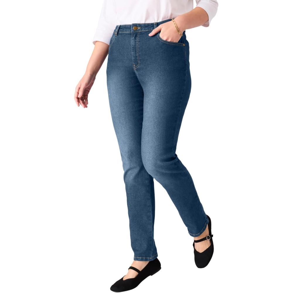 imageWoman Within Plus Size StraightLeg Clean JeansMedium Stonewash