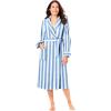 Dreams & Co. Plus Size Short Terry Robe(French Blue Stripe)