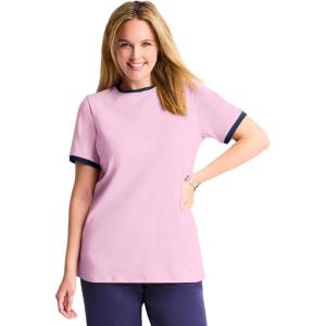 Woman Within Plus Size Contrast Tee 2-Pack(Pink Navy)