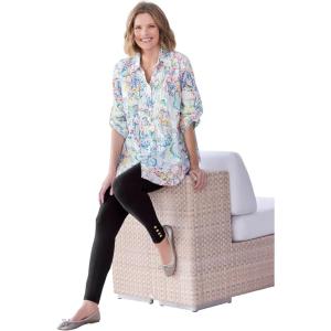 Woman Within Plus Size Rayon 7-Day Pintucked Tunic Blouse(White Multi Batik)