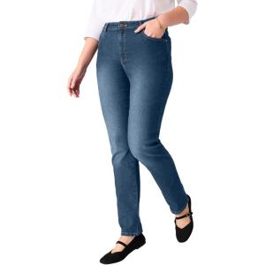 Woman Within Plus Size Straight-Leg Clean Jeans(Medium Stonewash)