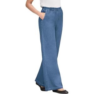 Woman Within Women’s Plus Size Petite Wide-Leg Pull-On Denim Jeans(Light Stonewash)