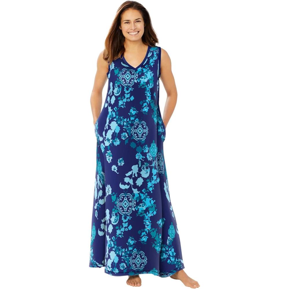 imageDreams amp Co Plus Size Trapeze VNeck LoungerEvening Blue Peony