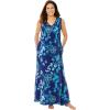 Dreams & Co. Plus Size Trapeze V-Neck Lounger(Evening Blue Peony)
