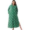 Dreams & Co. Plus Size Petite Long Hooded Fleece Sweatshirt Robe(Emerald Reindeer)